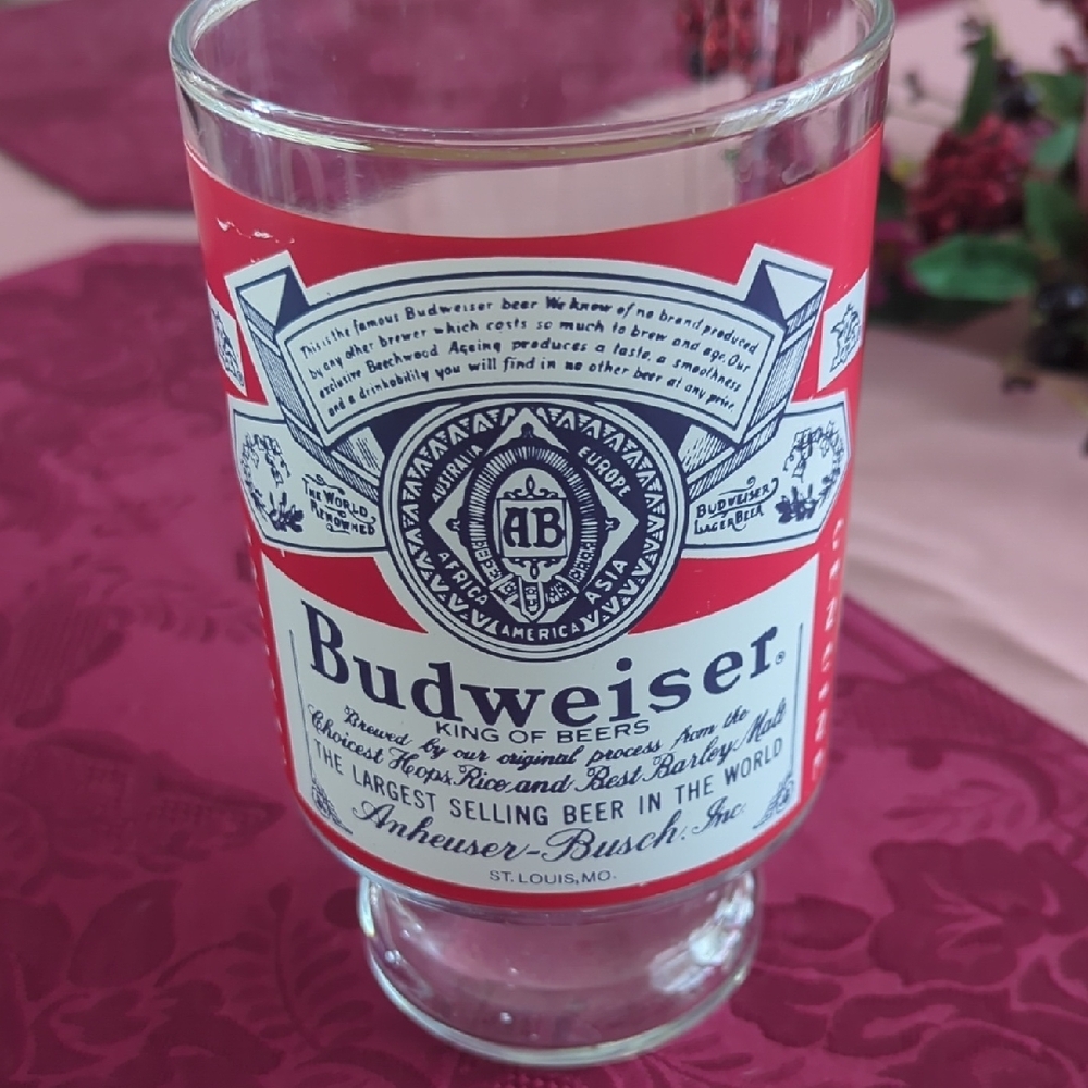 Budweiser Beer Glass with Red Label